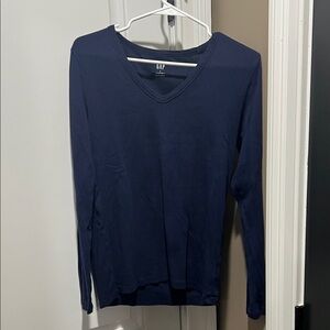 GAP Women's Deep Blue Long Sleeve V-Neck Top size L